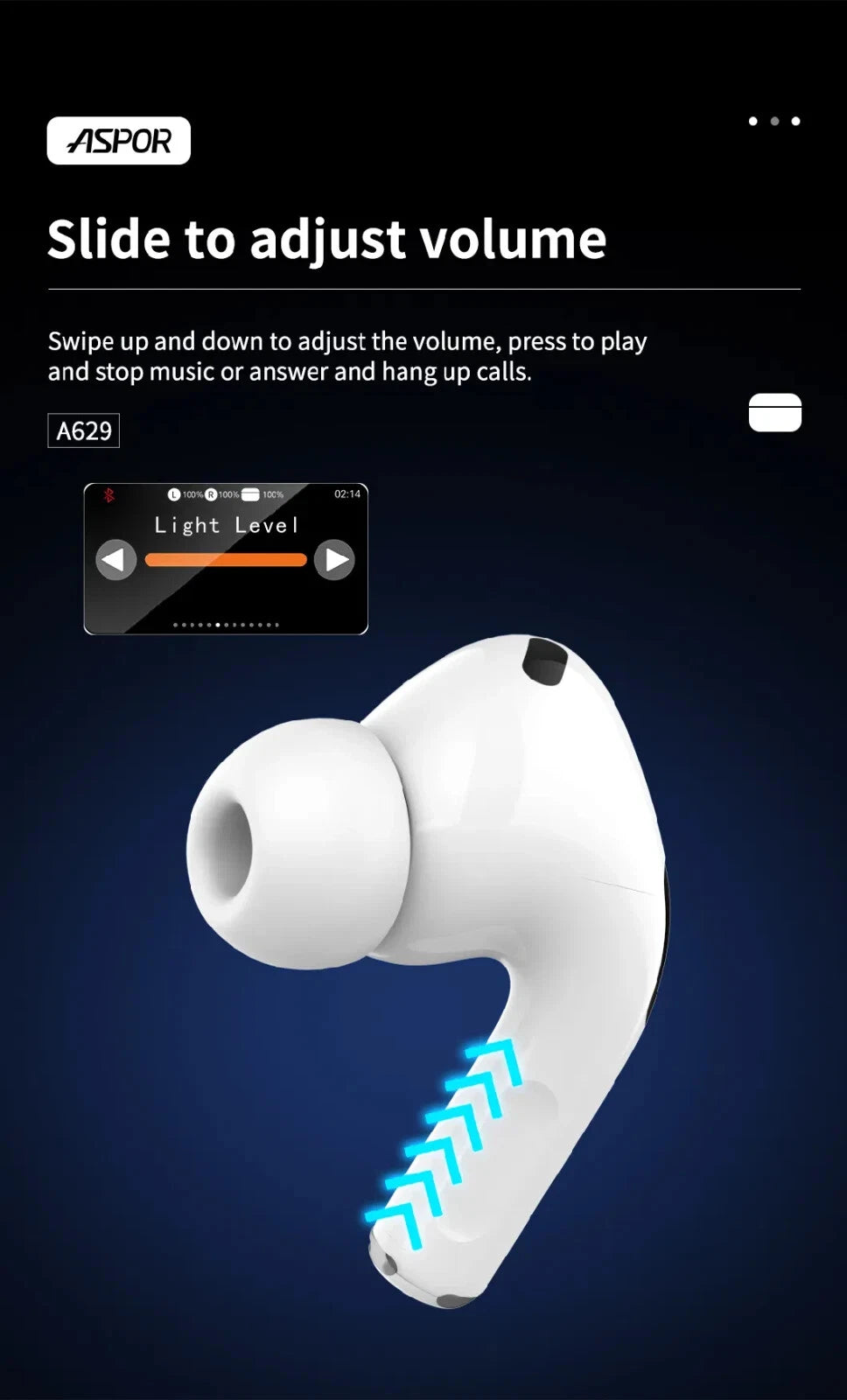 Aspor A629 5.3 Bluetooth Headphones Wireless Earbuds with Touch Screen & ANC