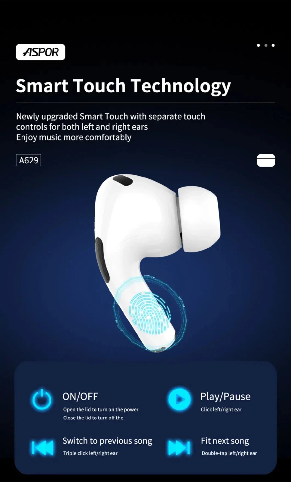 Aspor A629 5.3 Bluetooth Headphones Wireless Earbuds with Touch Screen & ANC